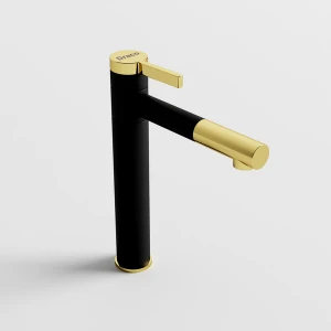 Vòi Lavabo Nóng Lạnh Đồng Thau Ống Tròn Đầu Mạ Vàng Draco F2122BB (Cao)