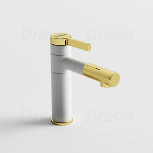 Vòi Lavabo Nóng Lạnh Đồng Thau Ống Tròn Đầu Mạ Vàng Draco F2122WA (Thấp)