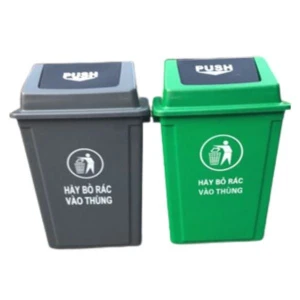 Thùng Rác Nhựa 60 Lít Nắp Lật Push Xanh Lá