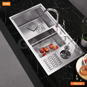 Chậu Rửa Chén GARIS MS22.96 Inox Xước Mờ 2 Hộc Lệch Có Máy Rửa Ly