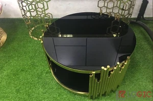 Bàn bàn trà mặt kính cao cấp inox mạ titan BTT-06