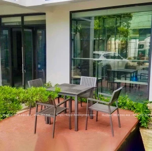 Bàn ghế Composite Vuông nan xám 4 ghế