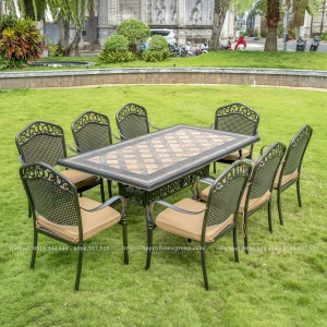 Bàn ghế nhôm đúc mặt đá cao cấp 1 bàn 8 ghế MD189-GL