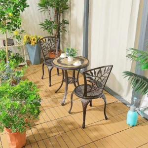 Bộ bàn ghế ban công nhôm đúc mặt đá 2 ghế NDMD60-2GL