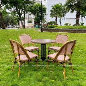 Bộ bàn ghế cà phê ngoài trời Bàn tròn kết hợp ghế lưới textilene cao cấp