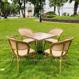 Bộ bàn ghế cà phê sân vườn bàn mặt vuông kết hợp ghế lưới textilene