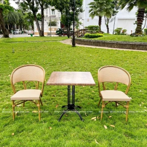 Bộ bàn ghế cà phê sân vườn mặt vuông ghế lưới textilene