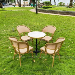 Bộ bàn ghế cafe sân vườn bàn mặt tròn cao cấp ghế lưới textilene