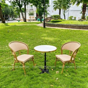 Bộ bàn ghế cafe sân vườn mặt tròn 2 ghế textilene