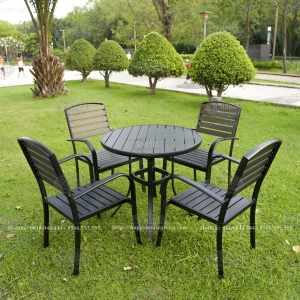 Bộ bàn ghế Composite cà phê ngoài trời hình tròn 4 ghế CPSD80-4GDC