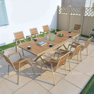 Bộ bàn ghế composite ngoài trời kéo dài thu gọn thông minh BTMCPS-8GCC