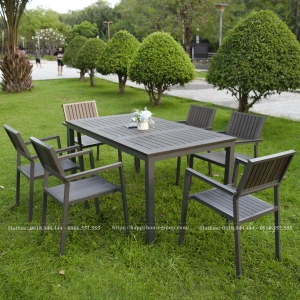 Bộ bàn ghế Composite ngoài trời màu xám 1 bàn 6 ghế CPS160-6GXAM