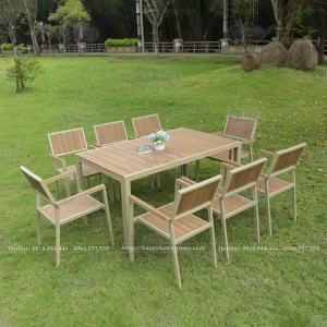 Bộ bàn ghế Composite Nhà Hàng Ngoài trời 1 bàn 8 ghế CPS