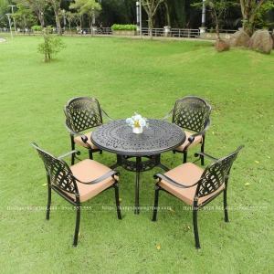 Bộ bàn ghế hợp kim nhôm đúc tròn màu đen đồng