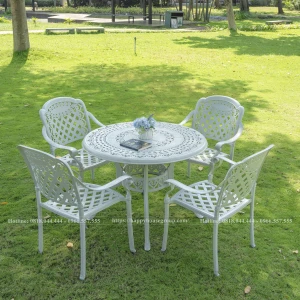 Bộ bàn ghế hợp kim nhôm tròn D100 màu trắng BND-100TK