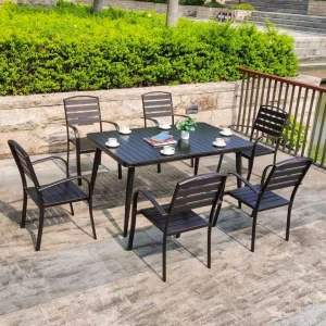 Bộ bàn ghế nan nhôm chữ nhật 6 ghế sân vườn BNN150-6G