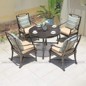 Bộ bàn ghế nan nhôm đúc mặt tròn cao cấp ND100-4GSFCC