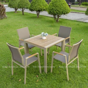 Bộ bàn ghế ngoài trời bàn vuông Composite kết hợp 4 ghế Textilene CPSV80C-4GL