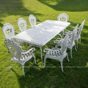 Bộ bàn ghế ngoài trời cao cấp nhôm đúc màu trắng 8 ghế B213-GTTr