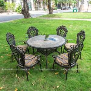 Bộ bàn ghế nhôm đúc mặt đá cao cấp 6 ghế MD123-6GTT