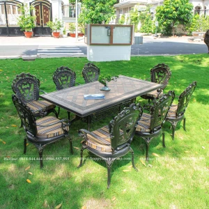 Bộ bàn ghế nhôm đúc mặt đá cao cấp ngoài trời 8 ghế MD188-8GTT