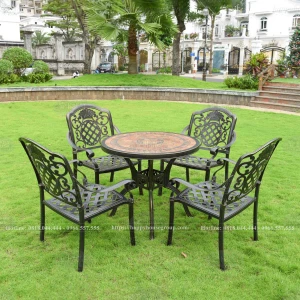 Bộ bàn ghế nhôm đúc mặt đá sân vườn 1 bàn 4 ghế NDMD80-VM