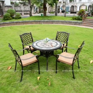 Bộ bàn ghế nhôm đúc mặt đá sân vườn 4 ghế bàn tròn MD94-4GL