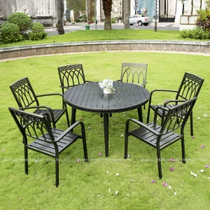 Bộ bàn ghế nhôm đúc nan tròn 6 ghế BNN90-6GI68