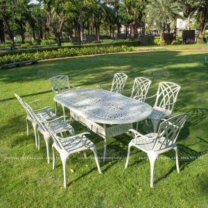 Bộ bàn ghế nhôm đúc sân vườn hình Elip NDE210-8GL