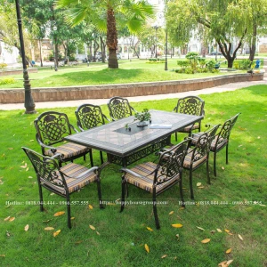 Bộ bàn ghế nhôm đúc sân vườn mặt đá tích hợp bếp nướng NDMDN189-8VM