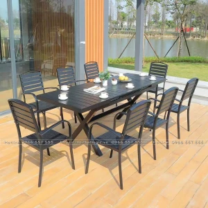 Bộ bàn ghế nhôm đúc thu gọi kéo dài thông minh dành cho sân vườn BTM-8GNN