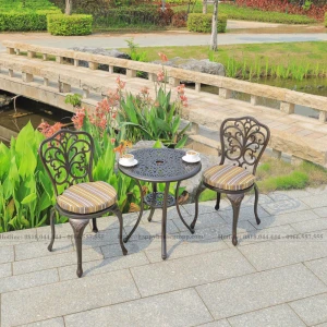 Bộ bàn ghế nhôm đúc tròn 2 ghế ban công cafe ND60-2GCBN