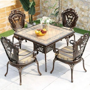 Bộ bàn ghế nhôm mặt đá cao cấp ngoài trời 4 ghế NDMDV90-4TT