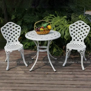 Bộ bàn ghế nhôm nhỏ tròn màu trắng 2 ghế ND68-2GLC