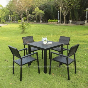 Bộ bàn ghế vuông Composite ngoài trời nan đen CPSV80N-4GV