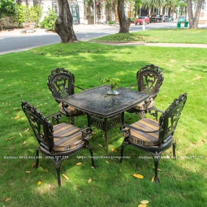 Bộ Bàn hợp kim nhôm đúc hình vuông 9090 màu đen đồng