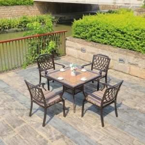 Bộ bàn nhôm đúc mặt đá vuông sân vườn quán cafe MD90V-XC