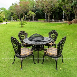 Bộ bàn nhôm đúc tích hợp nướng than hoa mặt tròn 4 ghế ND106N-4TT