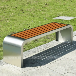 Ghế băng dài khung inox mặt nan nhựa composite GCV-IN201