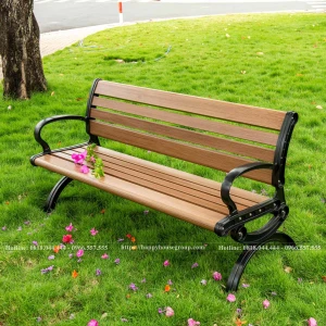 Ghế công viên nan nhôm màu nâu vân gỗ GCV-NN150