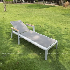 Ghế hồ bơi nhôm đúc lưới textilene tay vịn ốp gỗ GHB-TV