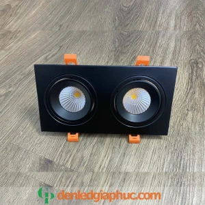 Đèn âm trần đôi COB vỏ đen viền dày 2x7w chỉnh 2 hướng - R