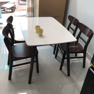 Bộ bàn ăn 4 ghế gỗ mặt đá Mango