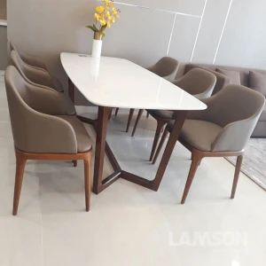 Bộ bàn mặt đá 6 ghế da XK-188