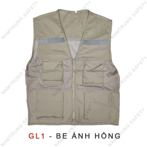 Áo ghi lê lưới phản quang GL1 Be ánh Hồng Loại 4 túi