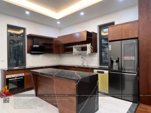 Bàn giao tủ bếp gỗ sồi nga biệt thự liền kề Ecopark, Hải Dương