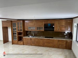 Báo giá tủ bếp gỗ gõ đỏ chữ I nhà anh hưng, Lê Trọng Tấn, Hà Đông