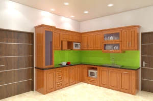 Báo giá tủ bếp gỗ xoan đào chữ L kích thước tiêu chuẩn