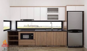Mẫu thiết kế tủ bếp gỗ Laminate kiểu dáng chữ I hiện đại