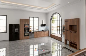 Mẫu thiết kế tủ bếp Inox cánh laminate chữ L nhà chị Hoa, Hà Đông